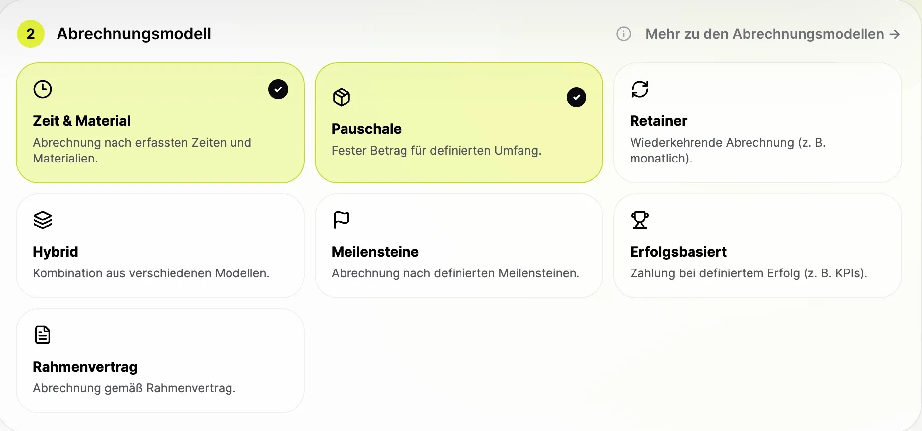 OOKI-Projektbearbeitung mit Grunddaten und Abrechnungsmodellen.