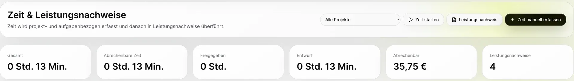 OOKI-Zeiteinträge mit Projektbezug.